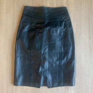 RARE Vintage Amphiboles Paris 1980’s designer black leather skirt high waisted